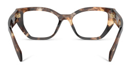 Shop PRADA Logo Irregular Eyeglasses in Caramel Tortoise online.