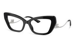 Dolce & Gabbana Rhinestone DG Motif Wide Cat-Eye Eyeglasses in Black – Product Photo 2