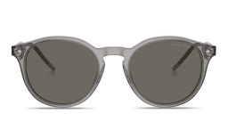 Shop GIORGIO ARMANI Logo Panthos Sunglasses in Transparent Grey online.