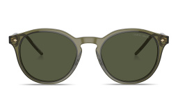 Shop GIORGIO ARMANI Logo Panthos Sunglasses in Transparent Green online.