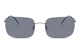 Shop GIORGIO ARMANI Logo Rimless Pillow Sunglasses in Matte Gunmetal online.