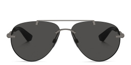 Shop BURBERRY Logo Rimless Pilot Sunglasses in Gunmetal online.