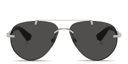 Shop BURBERRY Logo Rimless Pilot Sunglasses in Silver online.