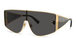Shop Dolce & Gabbana Logo Rectangle Sunglasses in Gold online.