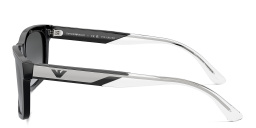 Shop Emporio Armani Logo Rectangle Sunglasses in Shiny Black online.