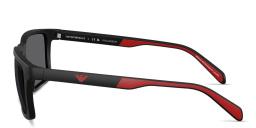 Shop Emporio Armani Eagle Logo Rectangle Sunglasses in Black online.