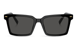 Shop MIU MIU Vertical Logo Rectangle Sunglasses in Black online.