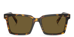 Shop MIU MIU Vertical Logo Rectangle Sunglasses in Honey Havana online.