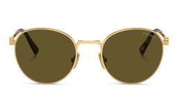 Shop MIU MIU Vertical Logo Round Sunglasses in Gold online.