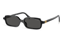 Shop MIU MIU Vertical Logo Rectangle Sunglasses in Black online.