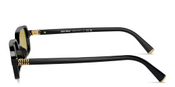 Shop MIU MIU Vertical Logo Rectangle Sunglasses in Black online.