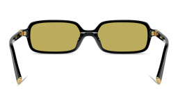 Shop MIU MIU Vertical Logo Rectangle Sunglasses in Black online.