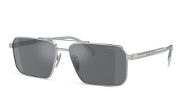 Shop PRADA Logo Rectangle Sunglasses in Silver online.