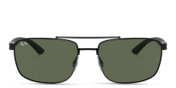 تسوق نظارات شمسية مستطيلة للجنسين بشعار العلامة راي بان بلون أسود أونلاين.