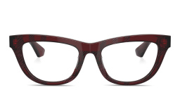 Shop BURBERRY Check Pattern Rectangle Eyeglasses in Red online.