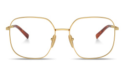Shop PRADA Engraved Logo Wide Square Eyeglasses in Gold online.