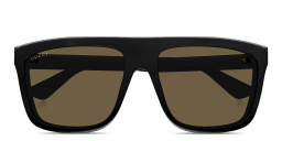 Shop GUCCI Engraved Logo Rectangle Sunglasses in Black online.