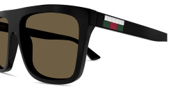 Shop GUCCI Engraved Logo Rectangle Sunglasses in Black online.