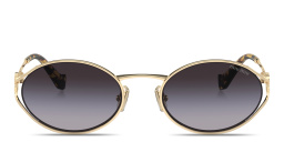 نظارات شمسية بيضاوية بالشعار العمودي من ميو ميو بلون ذهبي - صورة المنتج 1