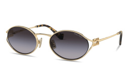 Shop MIU MIU Vertical Logo Oval Sunglasses in Gold online.