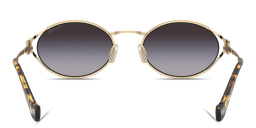 Shop MIU MIU Vertical Logo Oval Sunglasses in Gold online.