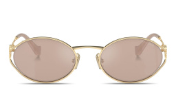 نظارات شمسية بيضاوية بالشعار العمودي من ميو ميو بلون ذهبي - صورة المنتج 1