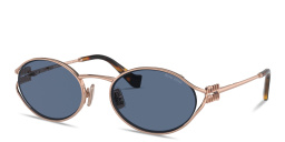 Shop MIU MIU Vertical Logo Oval Sunglasses in Pink Gold online.