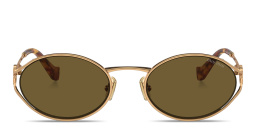 MIU MIU Vertical Logo Oval Sunglasses in Gold – Product Photo 1