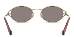 Shop MIU MIU Vertical Logo Oval Sunglasses in Pale Gold online.