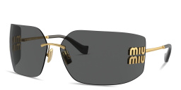 Shop MIU MIU Runway Rimless Wide Irregular Sunglasses in Gold online.