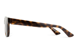 Shop GUCCI Logo Lettering Rectangle Sunglasses in Havana online.