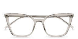 SAINT LAURENT Logo Lettering Cat-Eye Eyeglasses in Transparent Beige – Product Photo 1