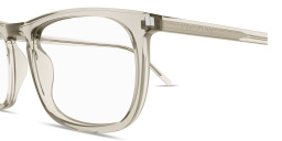 Shop SAINT LAURENT Logo Lettering Square Eyeglasses in Beige online.