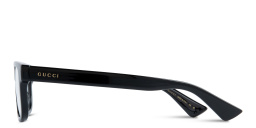 Shop GUCCI Logo Lettering Rectangle Eyeglasses in Black online.