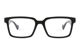 Shop GUCCI Clip-On Logo Lettering Square Eyeglasses in Black online.