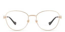 Shop GUCCI GG Logo Round Eyeglasses in Gold online.