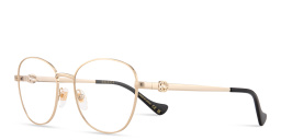 Shop GUCCI GG Logo Round Eyeglasses in Gold online.
