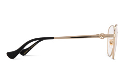 Shop GUCCI GG Logo Round Eyeglasses in Gold online.
