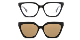Shop GUCCI Clip-On GG Logo Wide Cat-Eye Eyeglasses in Black online.