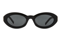 Shop SAINT LAURENT YSL Logo Oval Sunglasses in Black online.