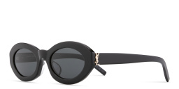 Shop SAINT LAURENT YSL Logo Oval Sunglasses in Black online.