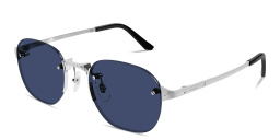 Shop Cartier Santos de Cartier Rimless Round Sunglasses in Silver online.