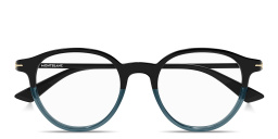 Shop MONTBLANC Nib Round Eyeglasses in Black & Blue online.