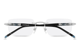 Shop MONTBLANC Meisterstück Centenary Rimless Rectangle Eyeglasses in Silver online.
