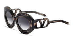 Shop VALENTINO V-Soul II Oversized Round Sunglasses in Black online.