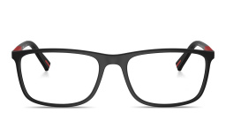 Shop PRADA Wide Rectangle Eyeglasses in Rubber Black online.