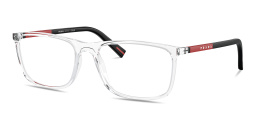 Shop PRADA Wide Rectangle Eyeglasses in Clear online.