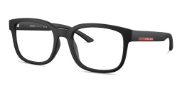 Shop Prada Linea Rossa Wide Square Eyeglasses in Black online.