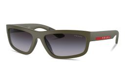 Shop Prada Linea Rossa Rectangle Sunglasses in Green online.