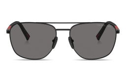 Shop Prada Linea Rossa Logo Lettering Oval Sunglasses in Black online.